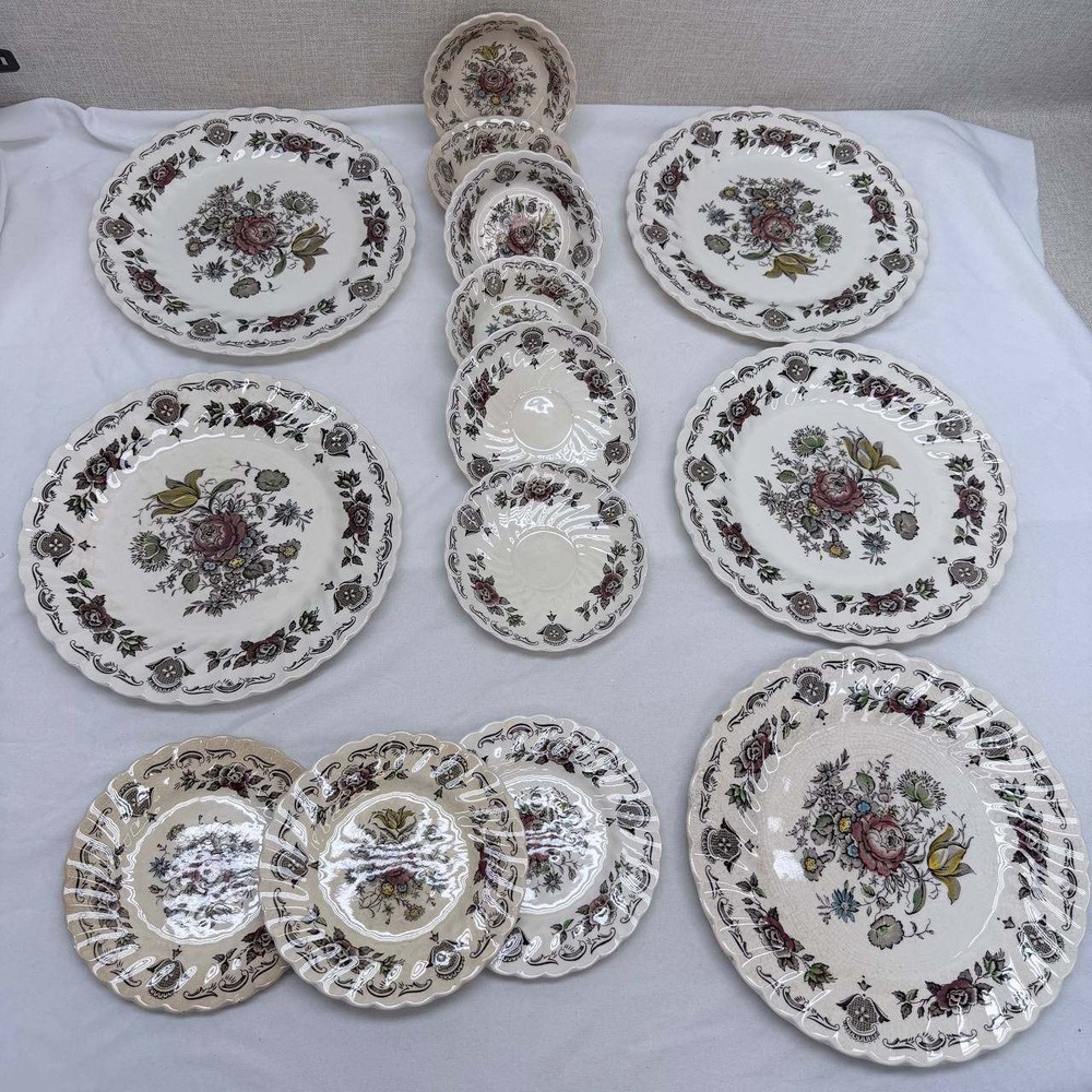 Vintage Myotts Bouquet Staffordshire England 14pc Floral Ironstone Plate Set